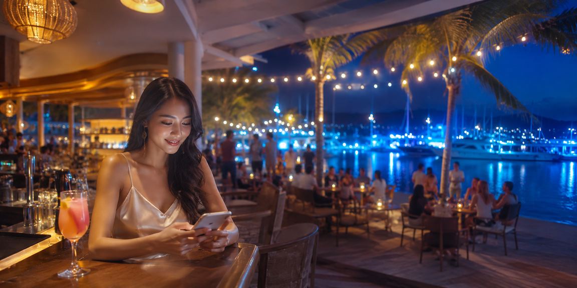 Người dùng trải nghiệm casino trên điện thoại tại bãi biển Phú Quốc